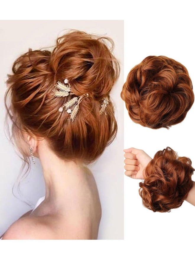 WZNBBOY Messy Bun Hair Piece Hair Bun Wavy Curly Scrunchies Chignon Ponytail Hair Extensions Fake Hair Bun Extensions Synthetic Tousled Updo Hairpieces for Women（Light Auburn） - Image 1
